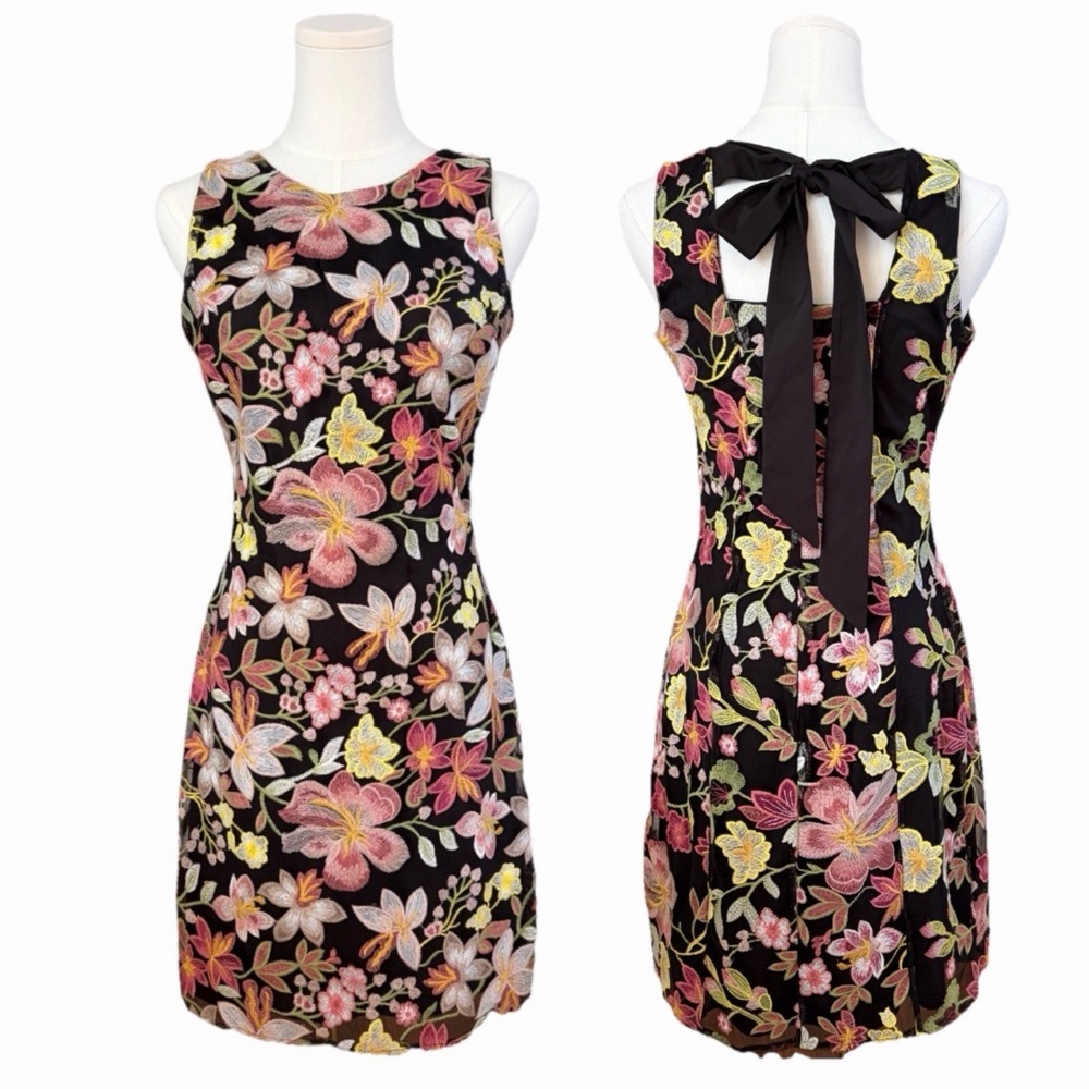 Sam Edelman Sephia Sheath Dress 6 Colorful Embroidered Floral Wedding Event Bow
